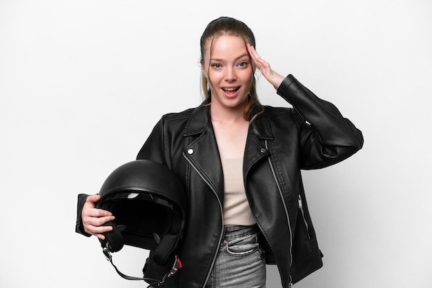 Young caucasian girl with a motorcycle helmet