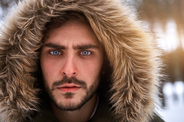 Young caucasian man. Winter