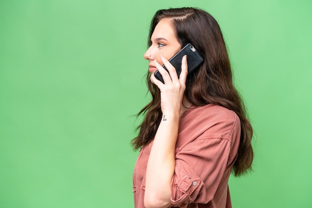 Young caucasian woman over isolated background