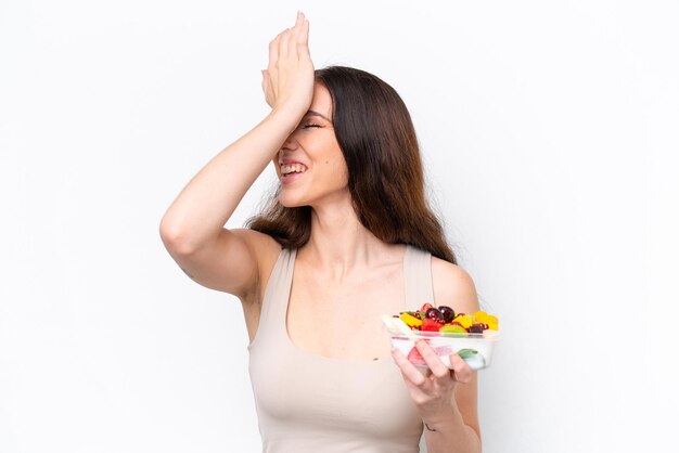 Young caucasian woman over isolated background