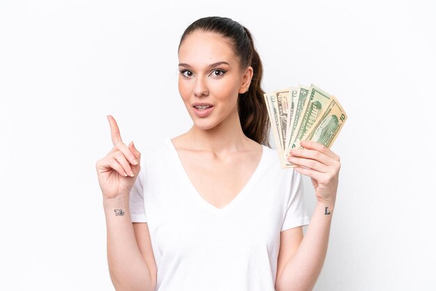 Young caucasian woman over isolated background