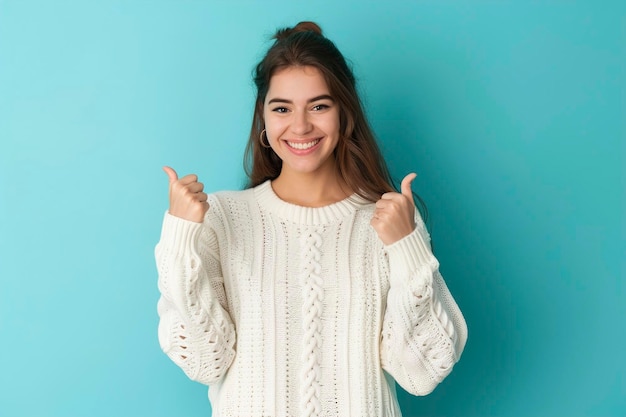 A Young caucasian woman isolated on blue background