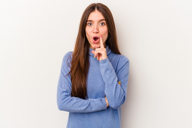 Young caucasian woman isolated on white background having some great idea, concept of creativity.