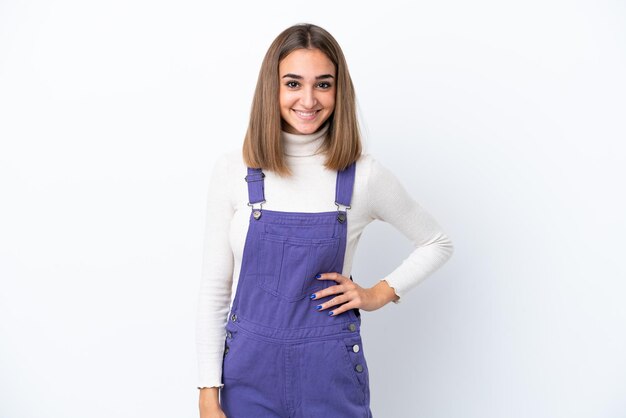 Young caucasian woman isolated on white background laughing