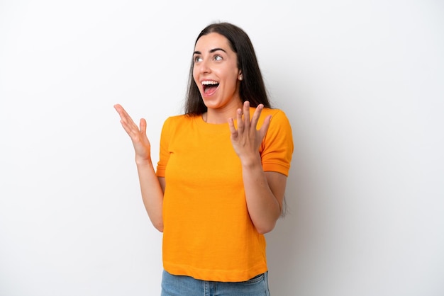 Young caucasian woman isolated on white background with surprise facial expression