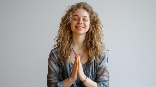 A young Caucasian woman practicing yoga isolated on a white background