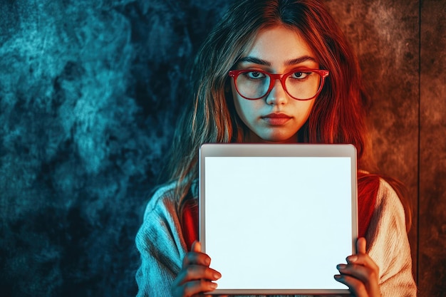 Young caucasian woman with tablet PC