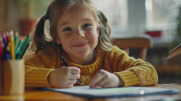 Young child creating art at home