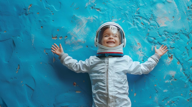 Photo young child dreaming of space in astronaut suit