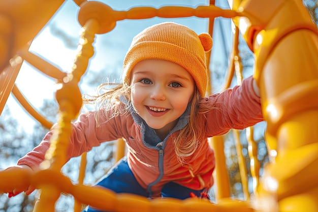 Young child having fun at the outdoors playground