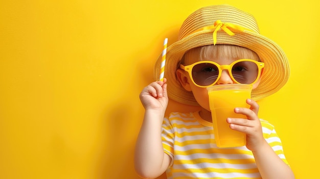 A young child wearing a yellow hat