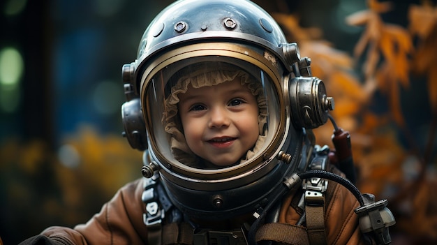 a young child with an astronaut helmet