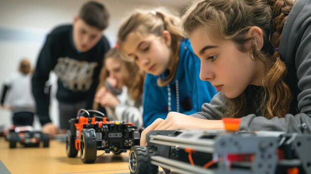 Young children are working on a STEM project focused on building a robot