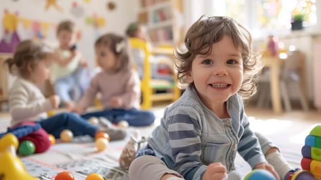 Photo young children enjoying in the playroom