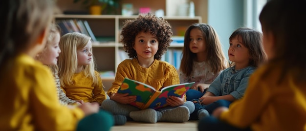 Photo young children enjoying a story time