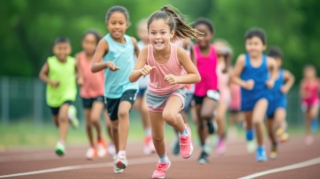 Young Children Racing on Track Full of Joy and Energy