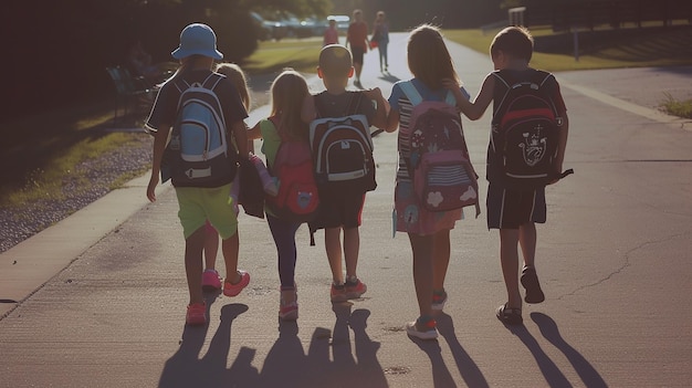 young children walking together in friends