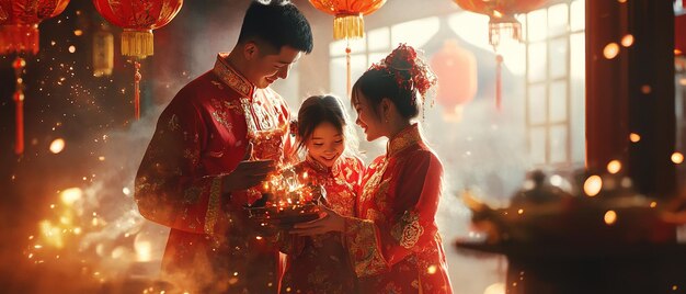 Young Chinese Family Celebrating Chinese New Year Together