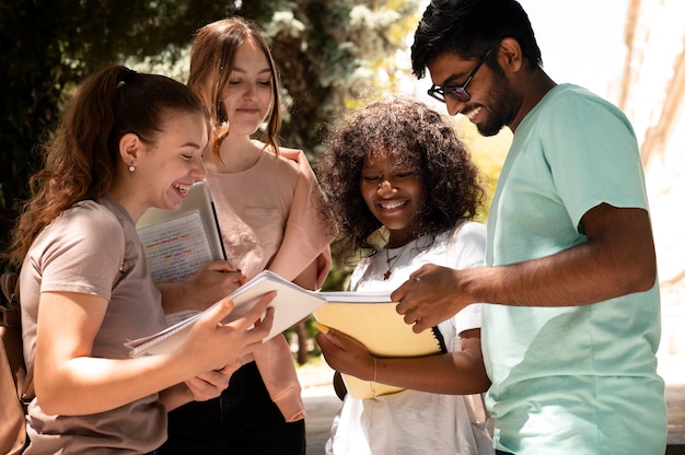 Young colleagues studying together for a college exam