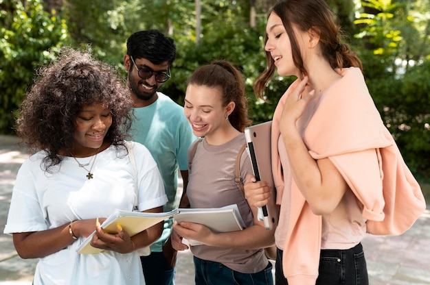 Young colleagues studying together for a college exam