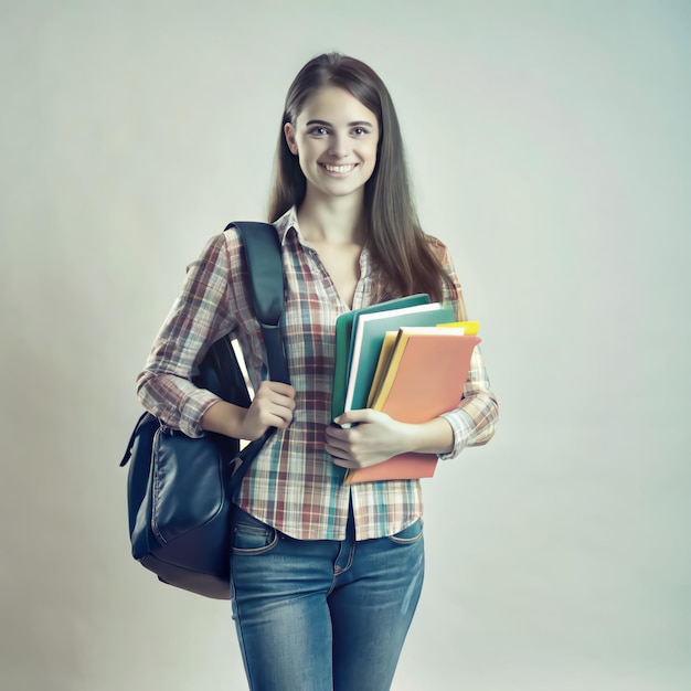 A young college girl arms full of books and files navigating through her packed day of classes