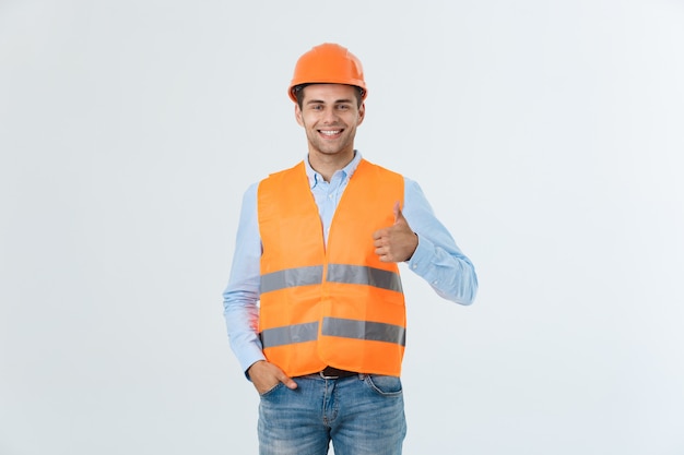 Young construction worker with expression