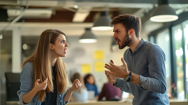 Photo a young couple arguing in an office setting