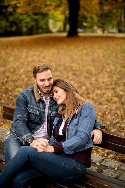 Young couple in the autumn park