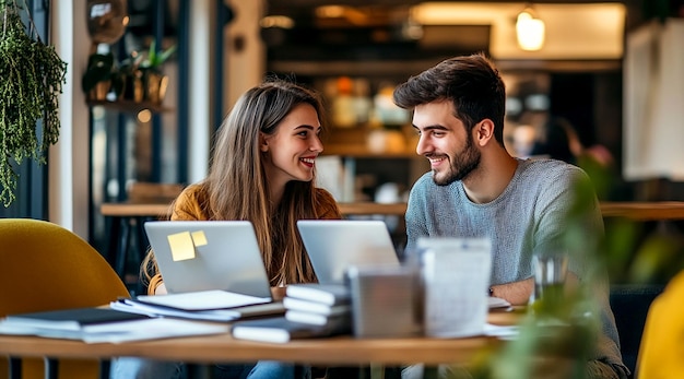 Young Couple Collaborating on Business Research in a Modern Office