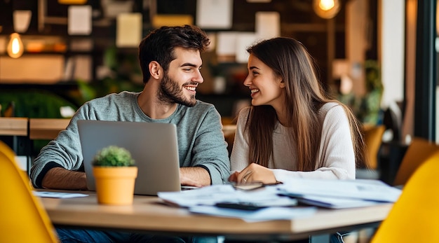 Young Couple Collaborating on Business Research in a Modern Office