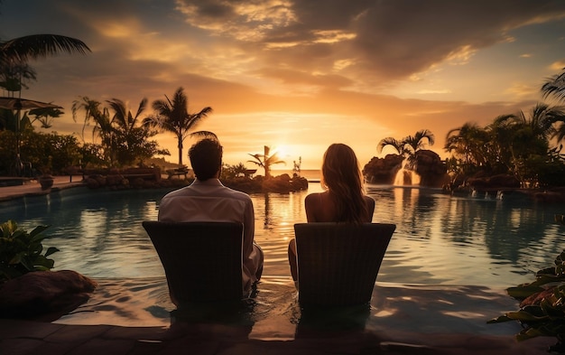 Young couple enjoy the sunset review Generative AI