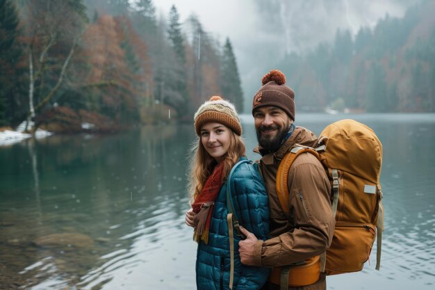 Photo young couple hiking