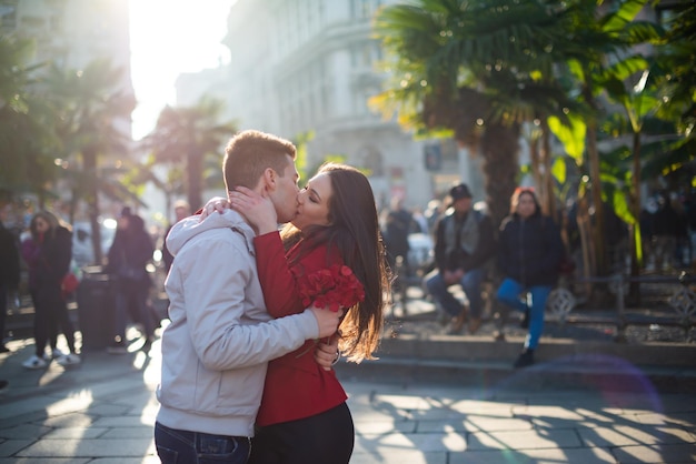 Young couple kissing outdoors