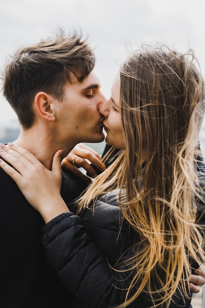 Young couple in love emotional portrait