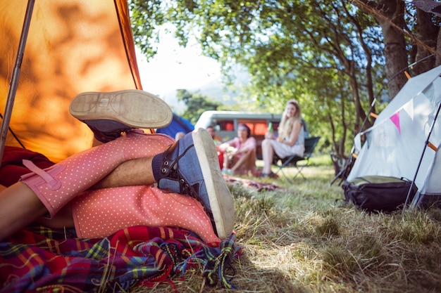 Young couple making out in tent