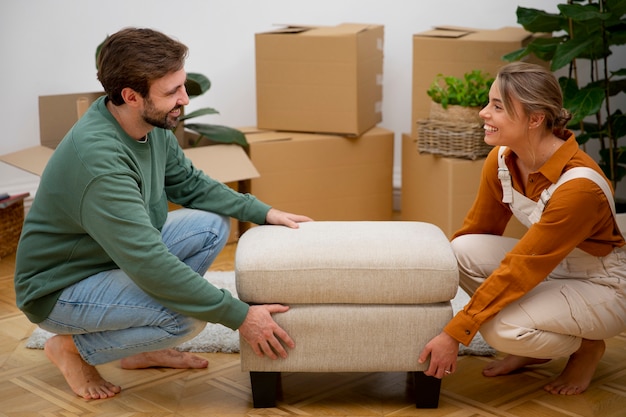 Young couple moving in new home