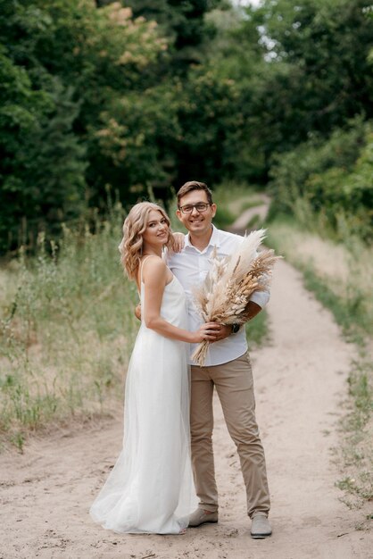 Young couple of newlyweds on a walk