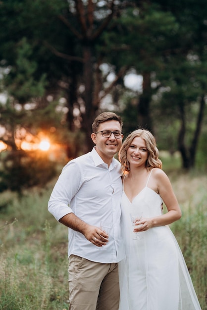 Young couple of newlyweds on a walk