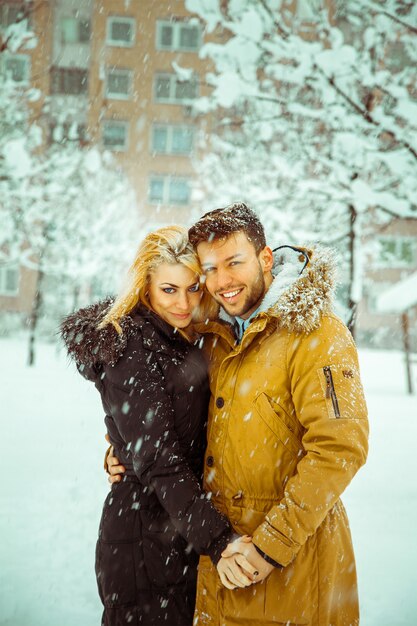 young couple outdoor on wintertime