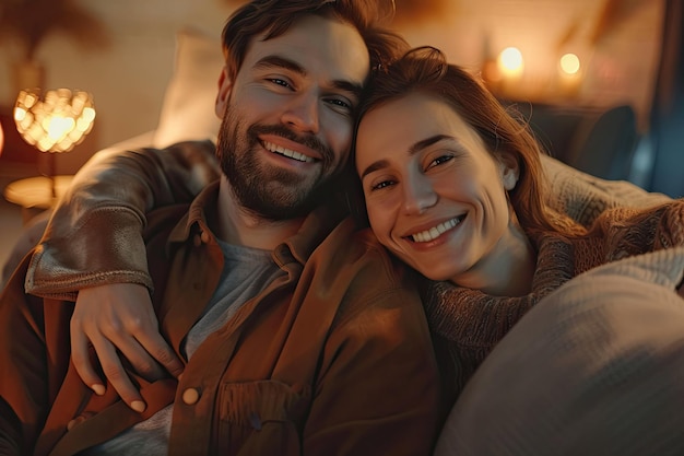 Young Couple Relaxing on Couch in Living Room