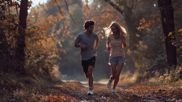 Photo young couple running