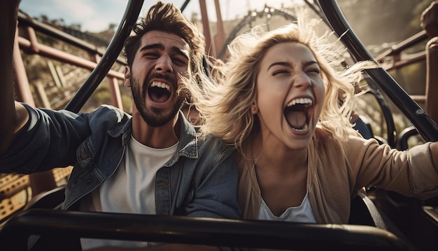 Young couple screams in car pure excitement generated by AI