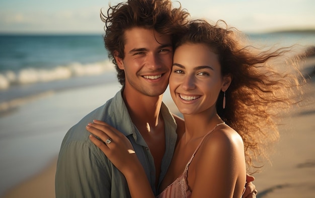 Young Couple Smiling on a Summer vacation AI