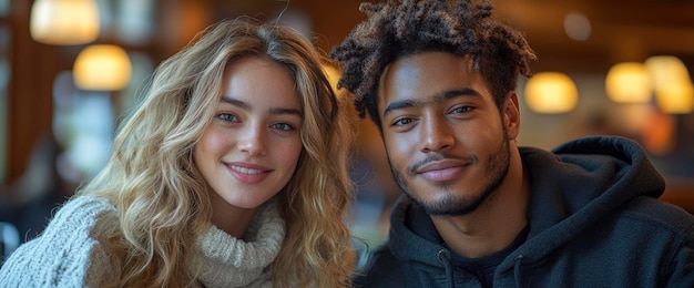 Young Couple Smiling Together in Cafe