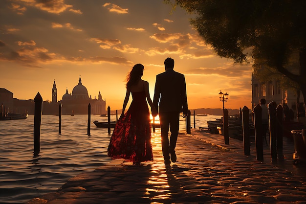 young couple spending romantic date in venice