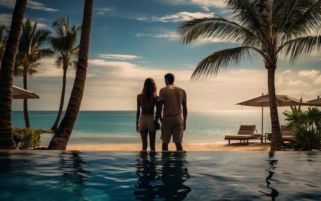 Young couple in a swimming pool AI