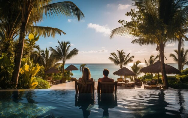 Young couple in a swimming pool AI