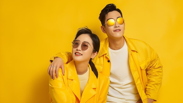 Young Couple in Yellow Jackets and Sunglasses