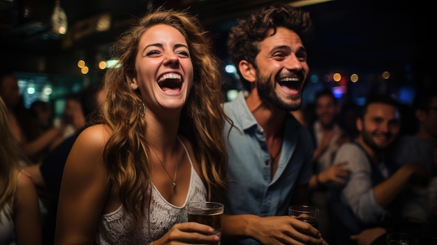 Young Couples Enjoying a Karaoke Session at Home Generative AI