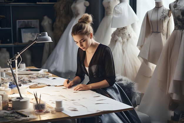 A young couturier is working on a creative design